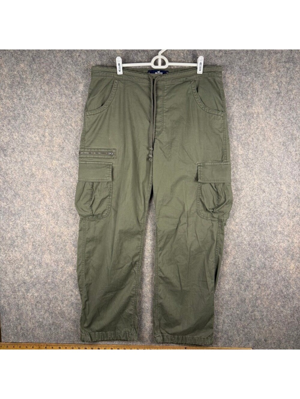 Hollister Mens Olive Green Adjustable-Rise Parachute Cargo Pants Size L 441